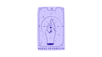 a purple tarot card with the words wheel of fortune